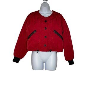 A|x Armani Exchange Womens Quilted Jacket Red Waist Length Buttons Pockets XXS‎